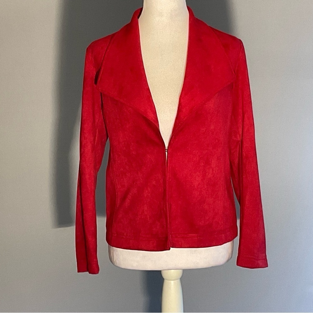 Emmeline Petite Red Faux Suede Open Front Jacket PS - Picture 13 of 15